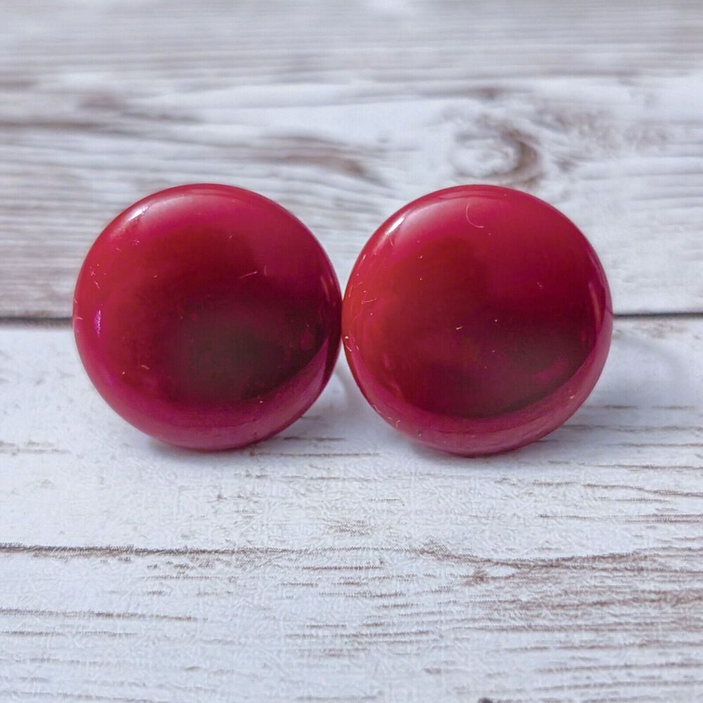 Vintage Screw On Earrings - Just Over 0.75" Red Circle
